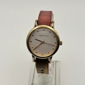 Tokyo Bay Gold Tone St. Steel Leather Women’s Watch Working New Battery